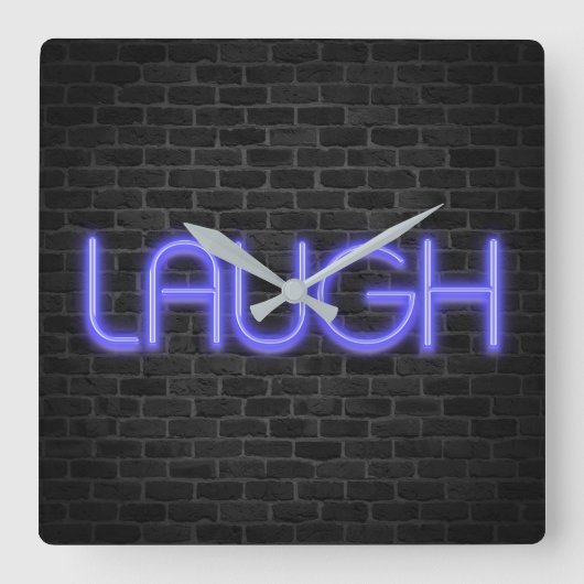 レンガのネオン照明でのLAUGH文字 スクエア壁時計 (正面)
