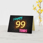 レンガの上の99歳の誕生日のネオンサイン カード (黄色い花)