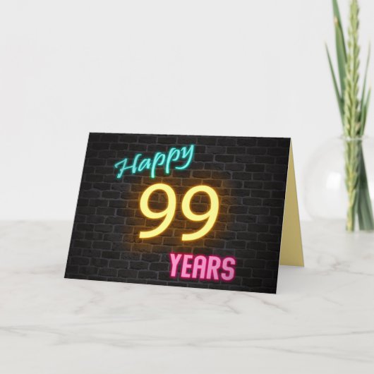レンガの上の99歳の誕生日のネオンサイン カード (正面)