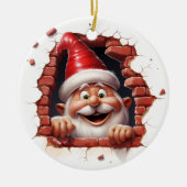 レンガの壁からサンタのぞき – 3D セラミックオーナメント (正面)