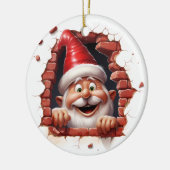 レンガの壁からサンタのぞき – 3D セラミックオーナメント (左)