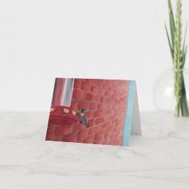 レンガの壁にハミングバード:グリーティングカード4"x5.6" シーズンカード