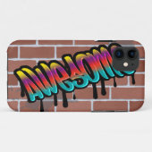 レンガの壁に描かれたAWESOMEなグラフィティアート Case-Mate iPhoneケース (裏面(横))