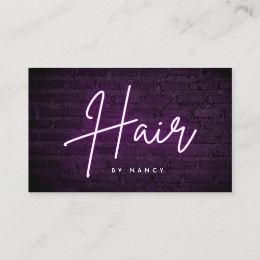 レンガの壁に紫色のネオンの髪 名刺 (正面)