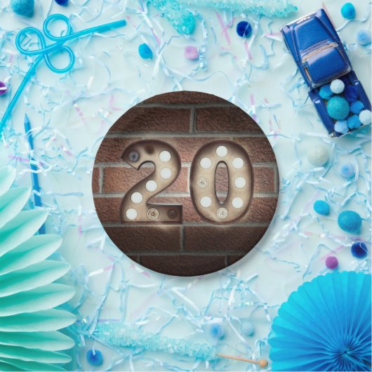 レンガの壁に20th誕生日マーキーのサイン ペーパープレート (パーティー)