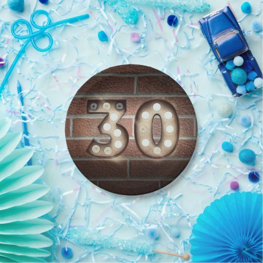 レンガの壁に30th誕生日マーキーサイン ペーパープレート (パーティー)