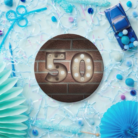 レンガの壁に50th誕生日マーキーサイン ペーパープレート (パーティー)