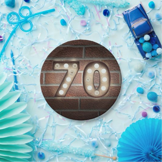 レンガの壁に70th誕生日マーキーサイン ペーパープレート (パーティー)