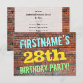 レンガの壁のグラフィティにインスパイアされた28歳の誕生日 + 名前 招待状 (正面/裏面)