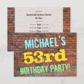 レンガの壁のグラフィティに着想を得た 53歳の誕生日 + 名前 招待状 (正面/裏面)