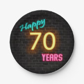 レンガの壁のネオン番号70サイン ペーパープレート (正面)