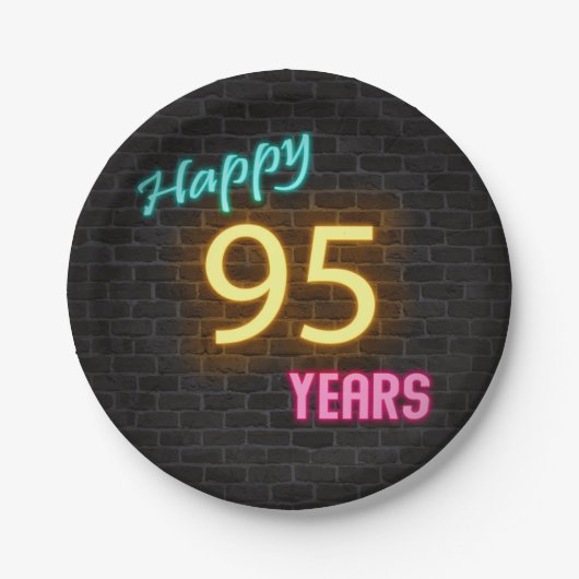 レンガの壁のネオン番号95サイン ペーパープレート (正面)