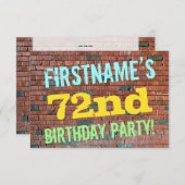 レンガの壁の落書きからインスパイアされた72歳の誕生日+名前 招待状 (正面/裏面)