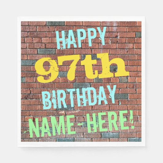 レンガの壁の落書きからインスパイアされた97歳の誕生日+名前 スタンダードランチョンナプキン (正面)