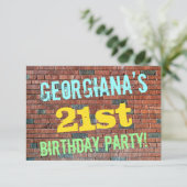 レンガの壁の落書きにインスパイアされた21歳の誕生日 + 名前 招待状 (スタンド正面)