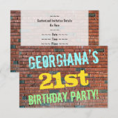 レンガの壁の落書きにインスパイアされた21歳の誕生日 + 名前 招待状 (正面/裏面)
