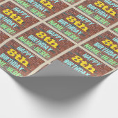 レンガの壁の落書きにインスパイアされた8歳の誕生日 + 名前 ラッピングペーパー (角)