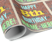 レンガの壁の落書きにインスパイアされた8歳の誕生日 + 名前 ラッピングペーパー (ロールコーナー)