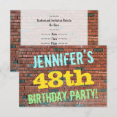 レンガの壁の落書きに着想を得た48歳の誕生日 + 名前 招待状 (正面/裏面)