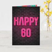 レンガの壁の60歳の誕生日ネオンサイン カード (黄色い花)