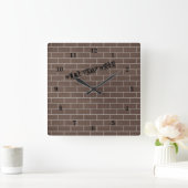 レンガの壁 – 特別な文字/ロゴ/名前を追加 スクエア壁時計 (ホーム)