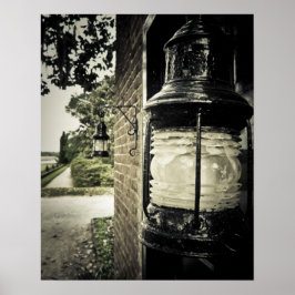 レンガファッションドの壁に古い提灯 ポスター