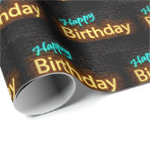 レンガ上のネオンHappy Birthdayサイン ラッピングペーパー (ロールコーナー)