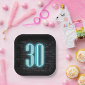 レンガ上の30歳の誕生日パーティー用ネオンサイン ペーパープレート (パーティー)