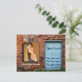 レンガ壁とブルードアオープンハウスカード ポストカード (スタンド正面)