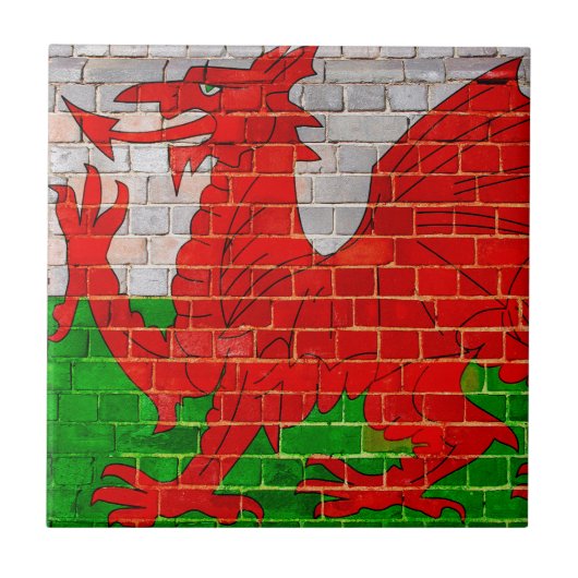 レンガ壁のウェールズの旗 タイル (正面)