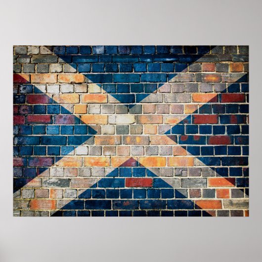 レンガ壁のスコットランド国旗 ポスター (正面)