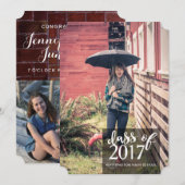 レンガ壁の卒業発表 招待状 (正面/裏面)