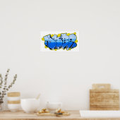 レンガ壁の青い落書き ポスター (キッチン)