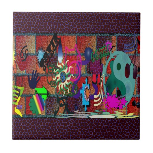 レンガ壁のU一突き色の落書きの芸術 タイル (正面)