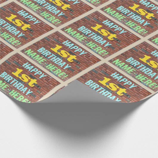 レンガ壁インスパイアグラフィティ1st誕生日+名前 ラッピングペーパー (角)