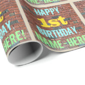 レンガ壁インスパイアグラフィティ1st誕生日+名前 ラッピングペーパー (ロールコーナー)