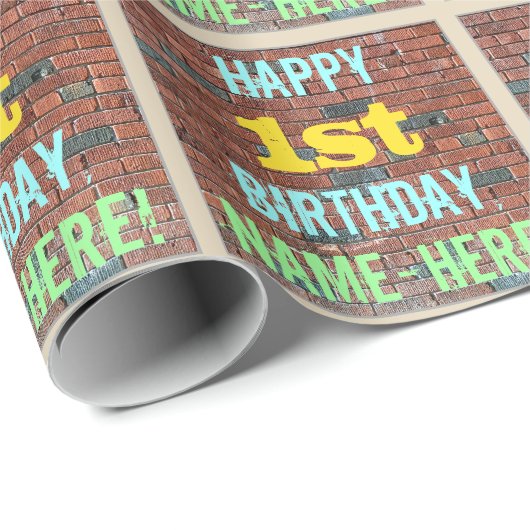 レンガ壁インスパイアグラフィティ1st誕生日+名前 ラッピングペーパー (ロールコーナー)