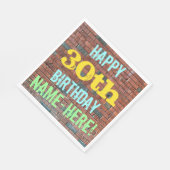 レンガ壁インスパイアグラフィティ30th誕生日+名前 スタンダードランチョンナプキン (角)