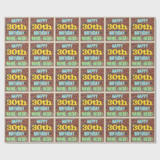 レンガ壁インスパイアグラフィティ30th誕生日+名前 ラッピングペーパー (フラット)