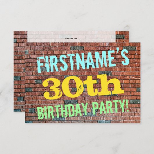 レンガ壁インスパイアグラフィティ30th誕生日+名前 招待状 (正面/裏面)