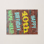 レンガ壁インスパイアグラフィティ40th誕生日+名前 ジグソーパズル (横)