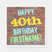 レンガ壁インスパイアグラフィティ40th誕生日+名前 スタンダードランチョンナプキン (正面)