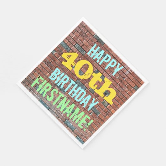 レンガ壁インスパイアグラフィティ40th誕生日+名前 スタンダードランチョンナプキン (角)