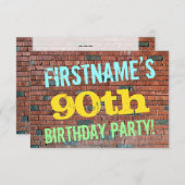 レンガ壁インスパイアグラフィティ90誕生日+名前 招待状 (正面/裏面)