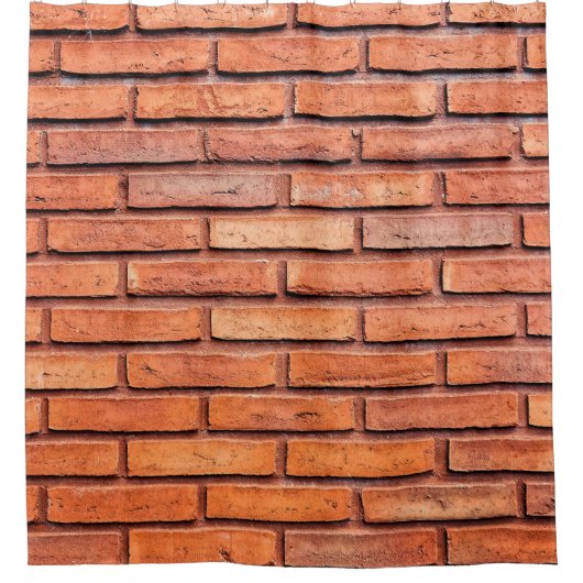 レンガ壁オレンジ色レンガ壁レンガ シャワーカーテン (正面)