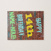 レンガ壁グラフィティインスパイア14誕生日+名前 ジグソーパズル (横)