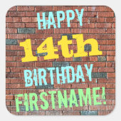 レンガ壁グラフィティインスパイア14誕生日+名前 スクエアシール (正面)