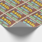 レンガ壁グラフィティインスパイア14誕生日+名前 ラッピングペーパー (角)