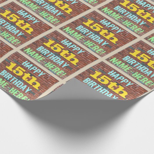 レンガ壁グラフィティインスパイア15誕生日+名前 ラッピングペーパー (角)
