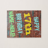 レンガ壁グラフィティインスパイア17誕生日+名前 ジグソーパズル (横)